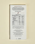 Nutritional information and ingredient list on a chocolate packaging back
