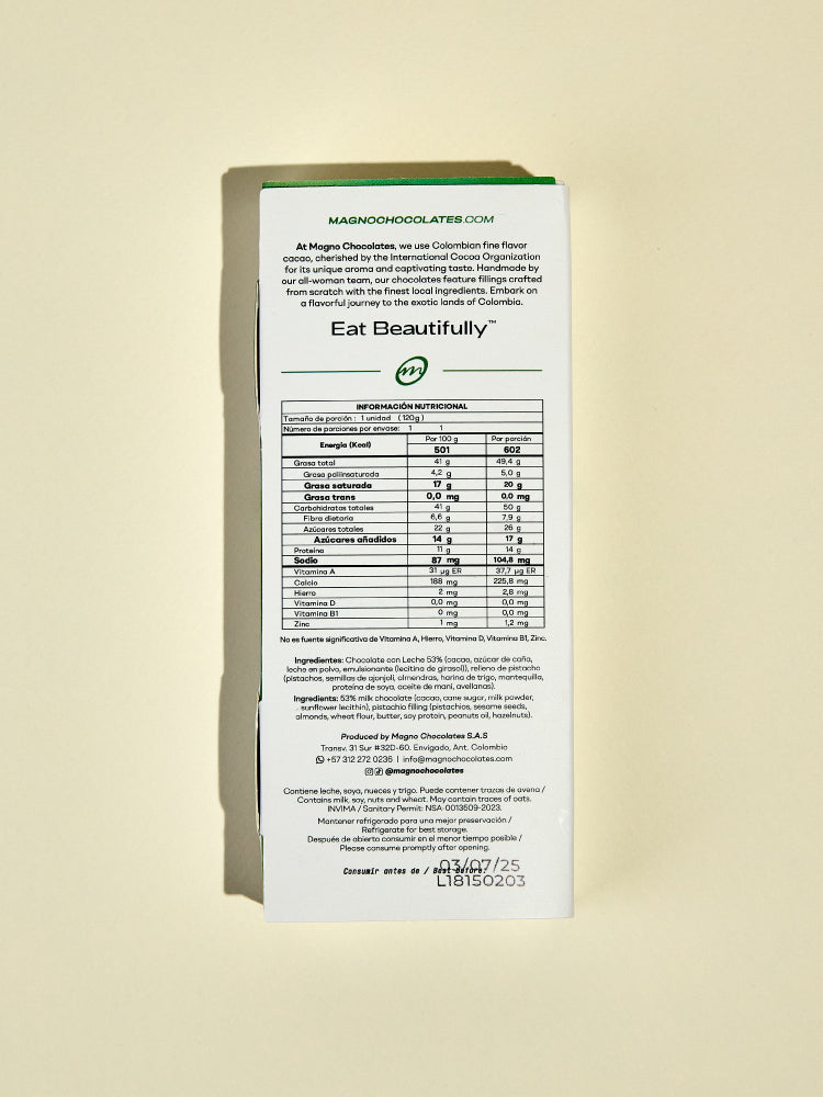 Nutritional label on a Dubai bar packaging