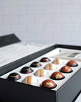 Close up detail showing the gourmet chocolates in the tasting kit