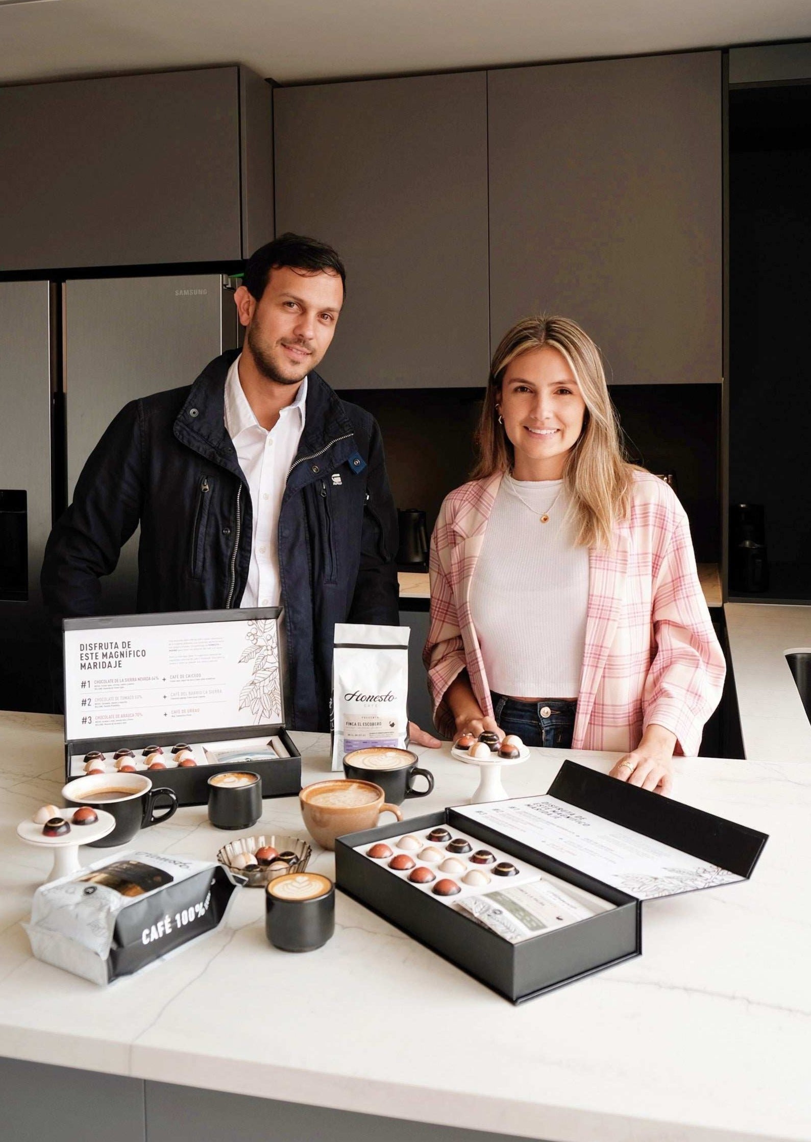 The coffee &amp; chocolate tasting kit displayed as part of a virtual event